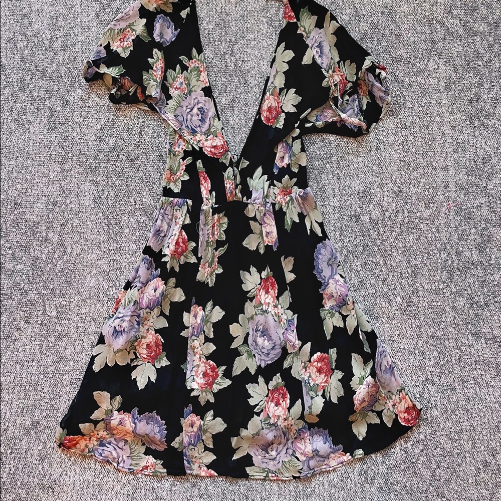 Reformation Floral Flutter Sleeve Mini Dress 4 XS